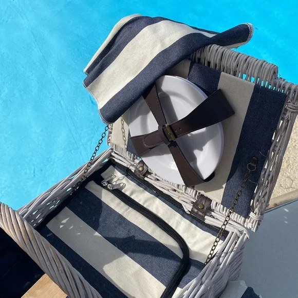 Picnic Basket Wicker Complete for 4 Super Cute! - Picture 5 of 15